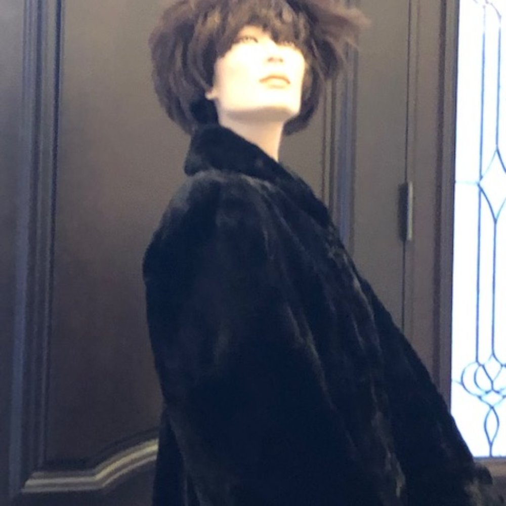 Sheered Beaver Mink Jacket with fur hood - Awesome eggplant color